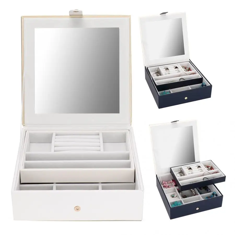 2 слоя PU серьги из кожи кольца коробка для хранения ювелирных изделий держатель