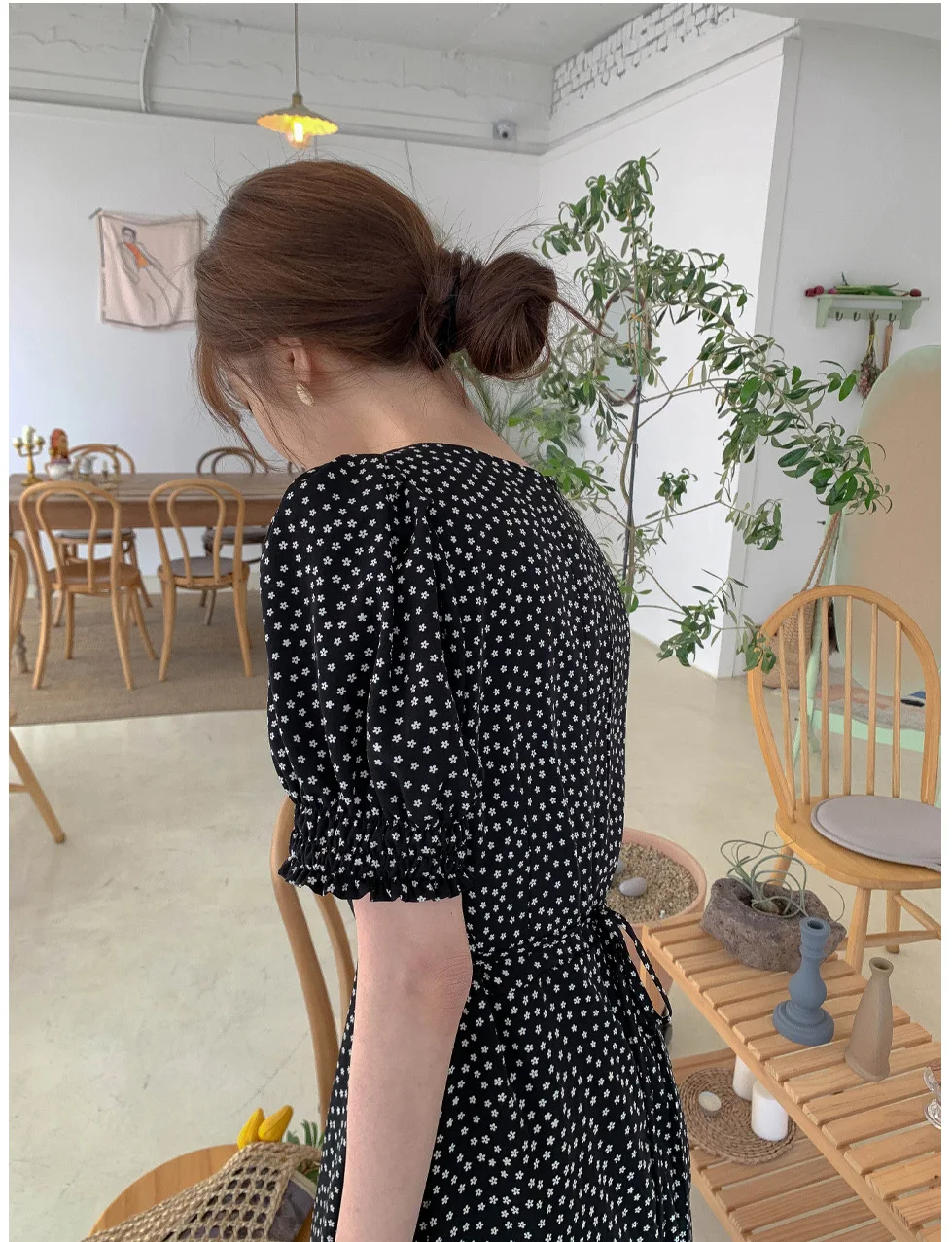 

Women Dress Spring Korean Fashion New Clothes Vintage Square Collar Lace Up Vestidos Slim Fit Print Lantern Sleeve Dresses