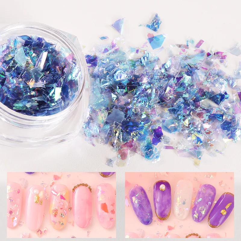 

Iridescent Candy nail art Unicorn Crushed maylar ,mermaids flakes Broken Glass Mirror flakes ,3D Decorations Manicure