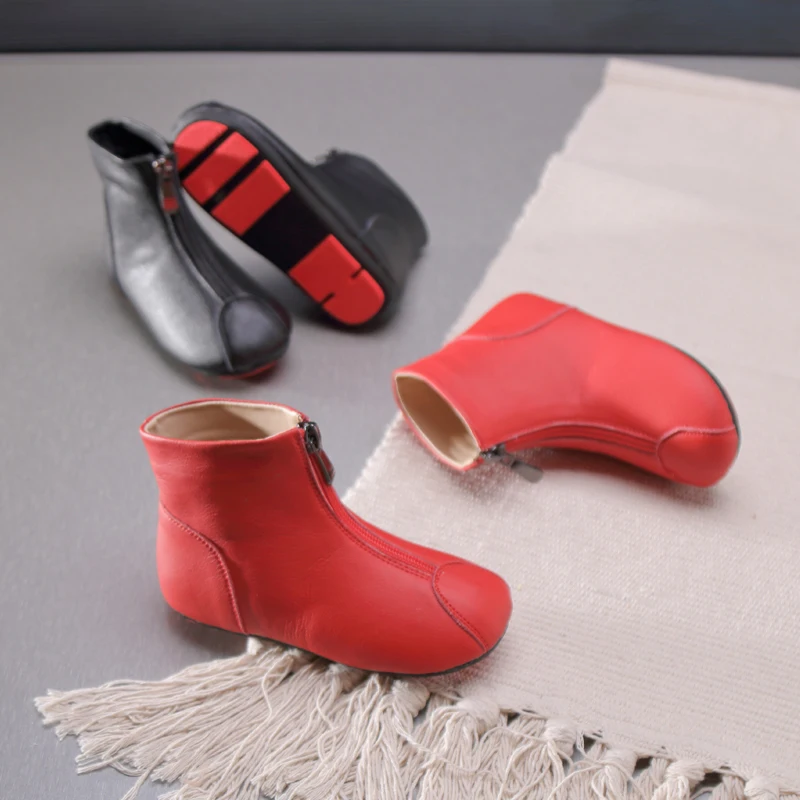 Детские ботильоны из натуральной кожи теплые зимние ботинки для отдыха черного