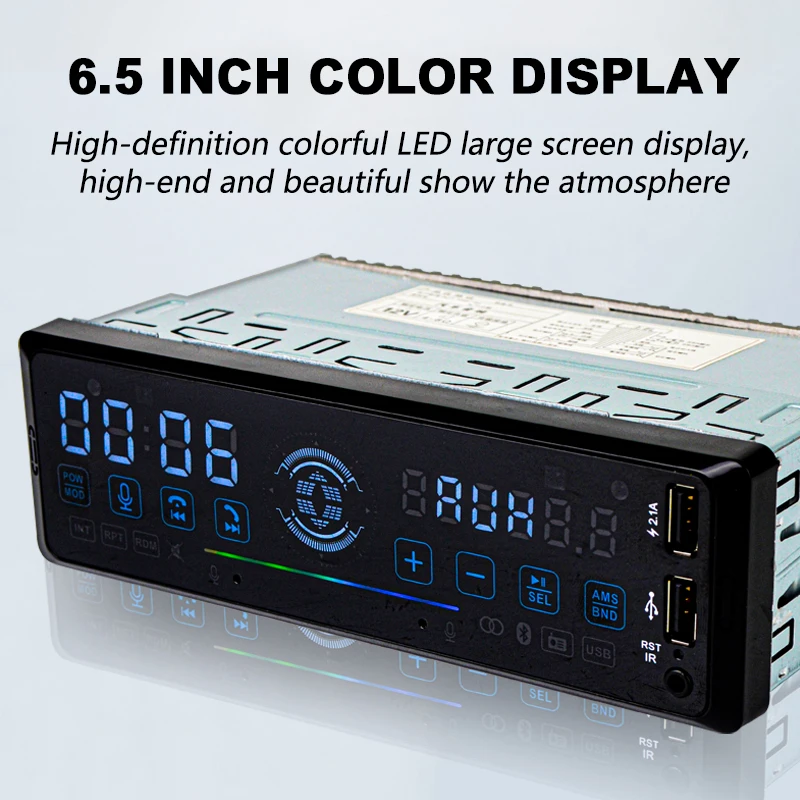 

Bluetooth Gesture Control Touch Screen Two USB Ports AUX 1 Din Car Radio MP3 12V 6.5 Inch FM Voice Assistant Colorful Display