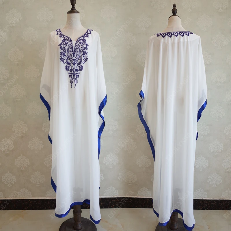2022 искусственная синяя вышитая летняя пляжная одежда шифоновый кафтан Пляжная