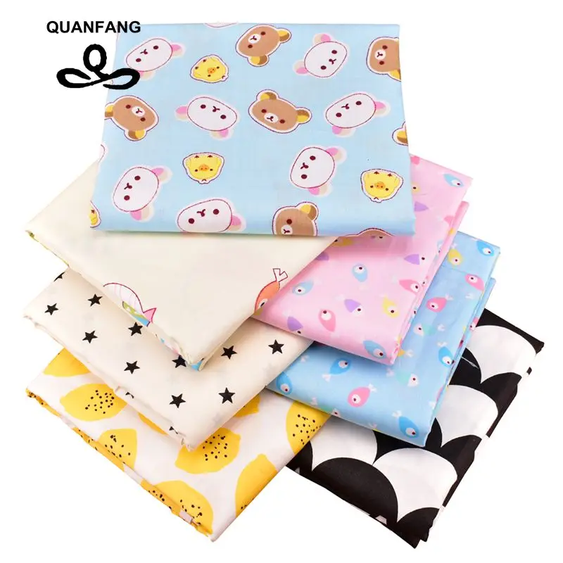 

QUANFANG 7 шт./лот 40 см x 50 см/шт. Саржевая хлопчатобумажная ткань с принтом для пэчворка «сделай сам» квилтинг шитье детский материал