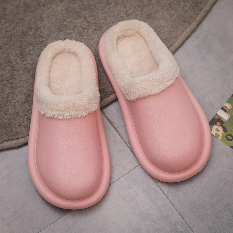 

Leather Warm Winter Home Slippers Non-Slip Thick Warm House Shoes Cotton Women Men Slippers Indoor Shoes Flats Plus Size 36-45