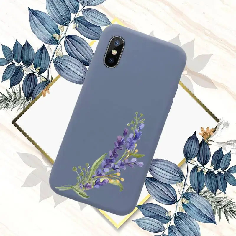 

Simple Lavender Purple Flowers Phone Case Blue Candy Color for iPhone 11 12 mini pro XS MAX 8 7 6 6S Plus X SE 2020 XR