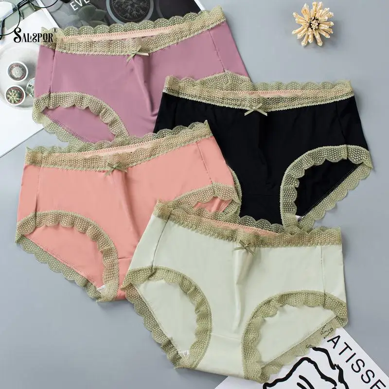 

Ice Silk Women Panties Sexy Lace Underwear Comfortable Seamless Panties Mid-Waist Breathable Girl Underpants M-Xl