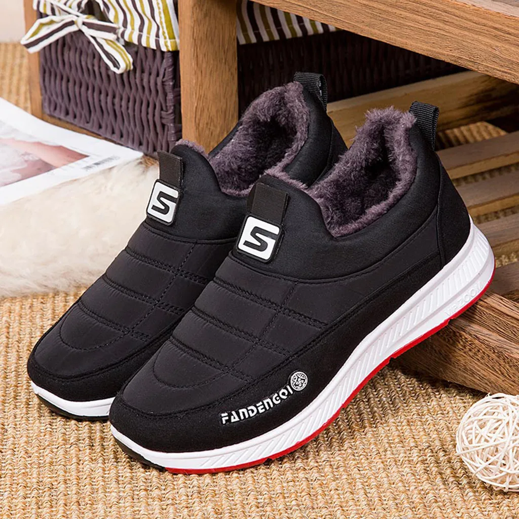 Black SAGACE/женская и мужская обувь; пара модных повседневных зимних теплых удобных ботинок без шнуровки с круглым носком; короткие ботильоны; кроссовки;#45 - Цвет: Black