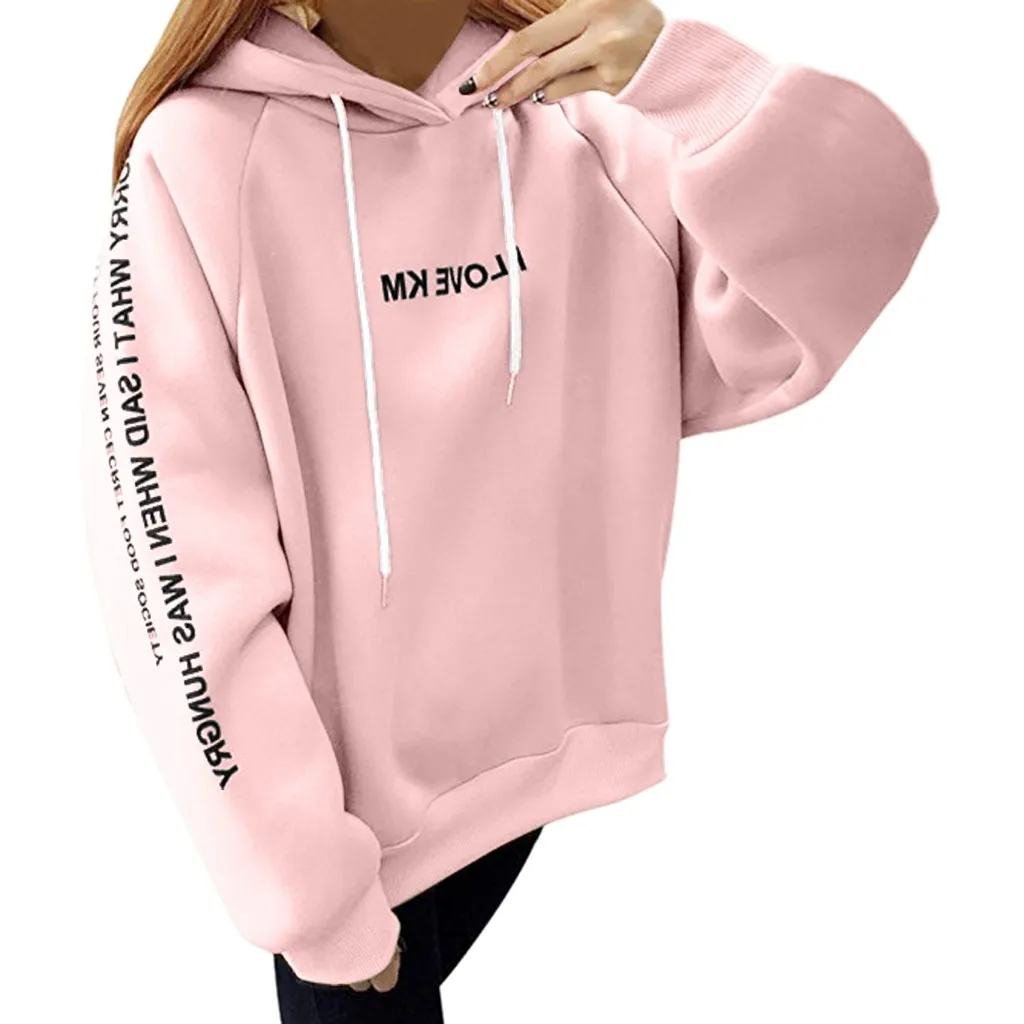 Женский Теплый Повседневный пуловер с капюшоном свободный толстый свитшот