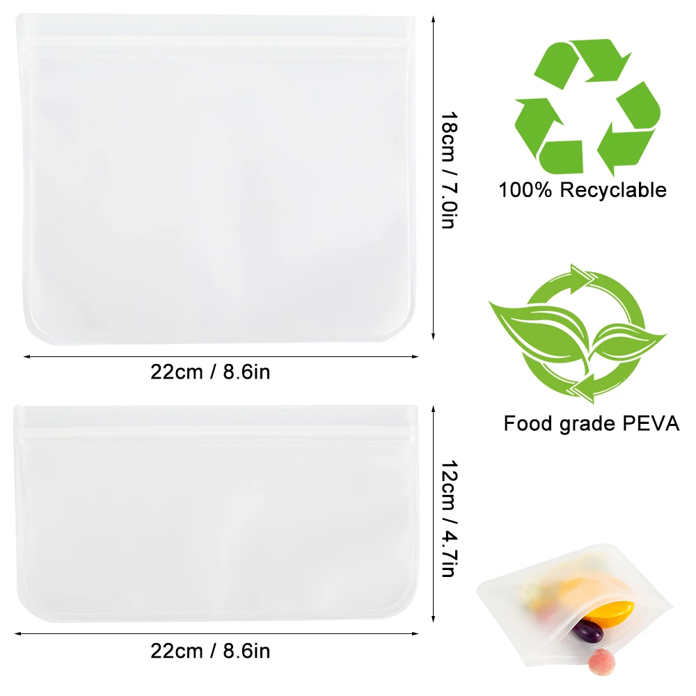 

10Pcs/set of Silicone Food Bag Reusable Fresh-keeping Bag Fruit and Vegetable Sealed Bag Leak-proof Food Storage Ziplock Bag