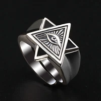 personality hexagram eye of god rings silver color punk gothic style all seeing eye mens adjustable ring party jewelry