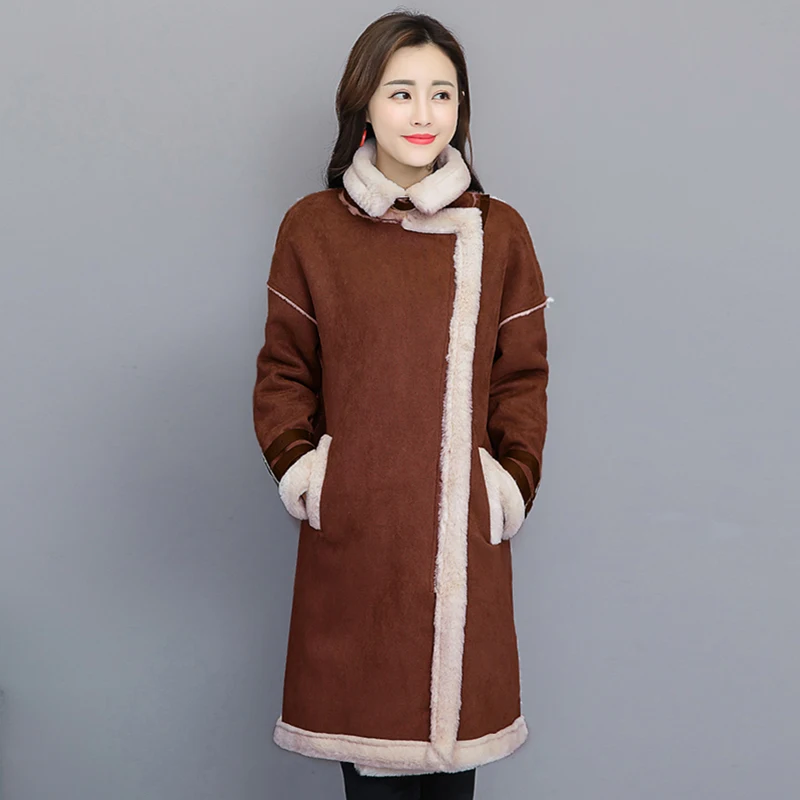 2019 Winter New Style Lamb Fur one Coat women Mid-length Motorcycle Warm Jacket Deerskin Plus size Thicken Female Overcoat 3XL | Женская