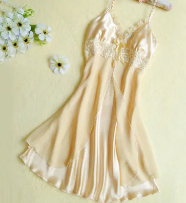 

2022 New Ladies Satin Summer Sexy Nightgown Sleepwear Quality Faux Silk Lounge Nightdress