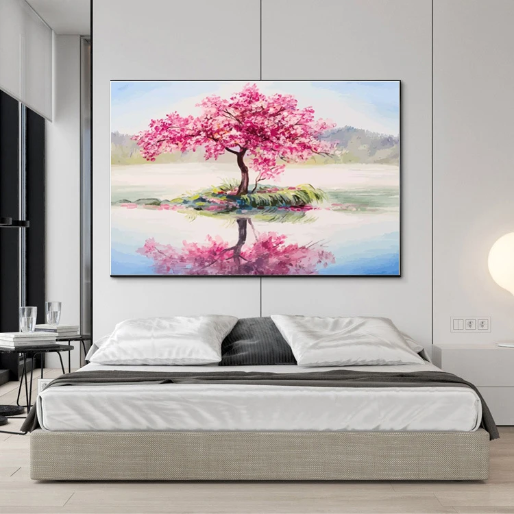 Персиковое дерево диван спальня декоративная живопись фон Стена холст в