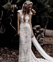2021 new style cap sleeve sexy backless v neck sheath lace mermaid wedding dresses vestidos de novia sweep train
