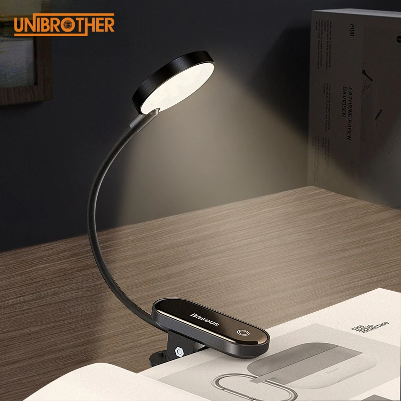 

Светодиодный светильник для чтения Baseus, настольная лампа с USB-зарядкой и зажимом, гибкий офисный ночсветильник для чтения