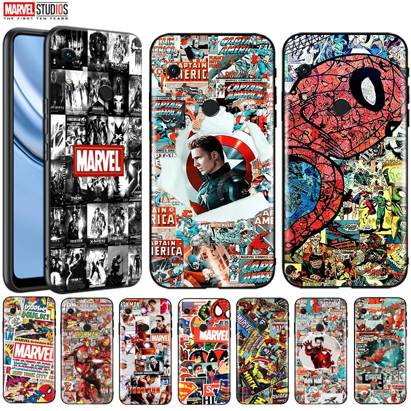 

Phone Case For Huawei Honor 8A Funda Cover Marvel Avengers Comics Iron Man SpiderMan Captain America Venom Hulk Thor