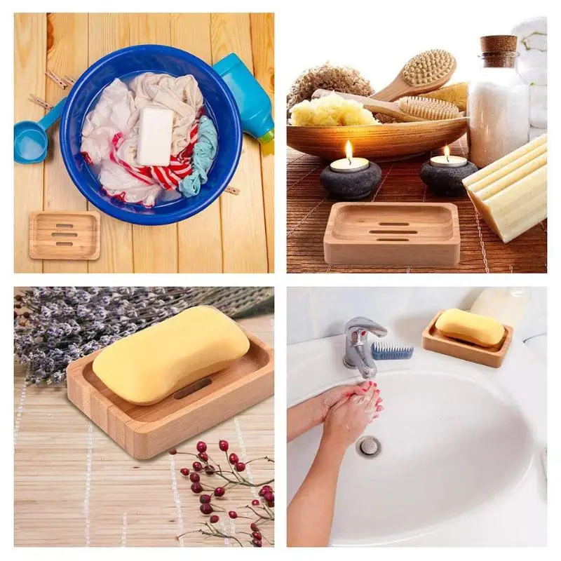 

Soap Box Natural Bamboo Soap Dish 2pcs Portable Handmade Wood Tray Case Bathroom Clean Shower Soap Holder Bambu Storage Box