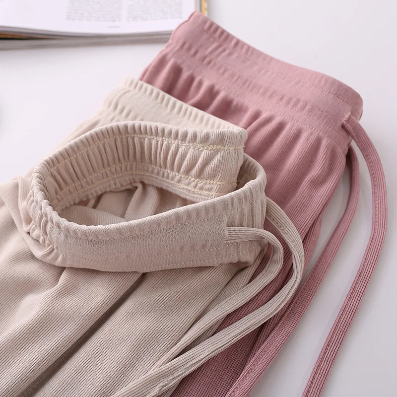 

Nice Pop High Waist Soft Comfort Women Wide-leg Pant Casual Spring Summer Woman Pant Ice Silk Ankle-Length Trouser Female Slacks