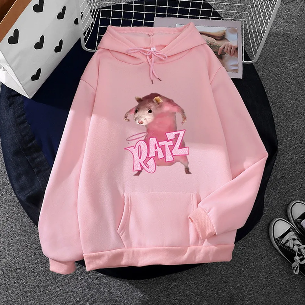 2021 RATZ Letter Print Kawaii Mouse Printed Hoodies Men Harajuku Cartoon Oversized Streetwear Winter Sweatshirts Street Hoody