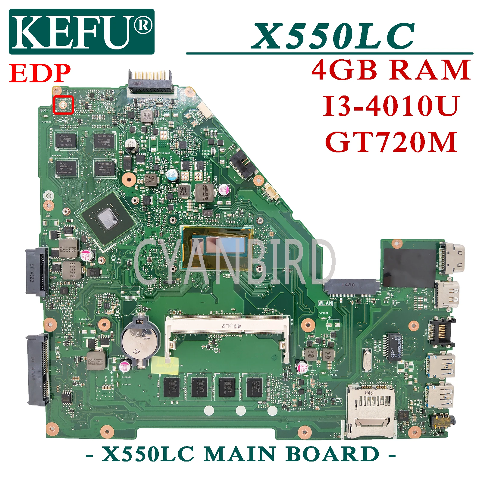 

KEFU X550LC original mainboard for ASUS X550LC X550LD X550LN X550L with I3-4010U GT720M EDP Laptop motherboard
