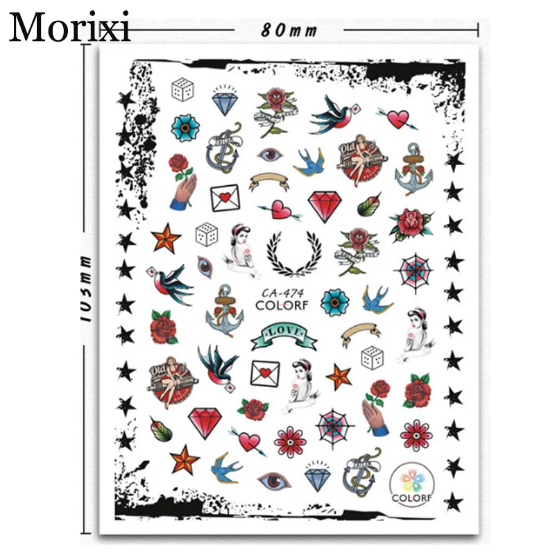 

1PC nail art sticker big size henna flower rose necklace printing 3D manicure tattoo with back glue geometric nail decals WG018