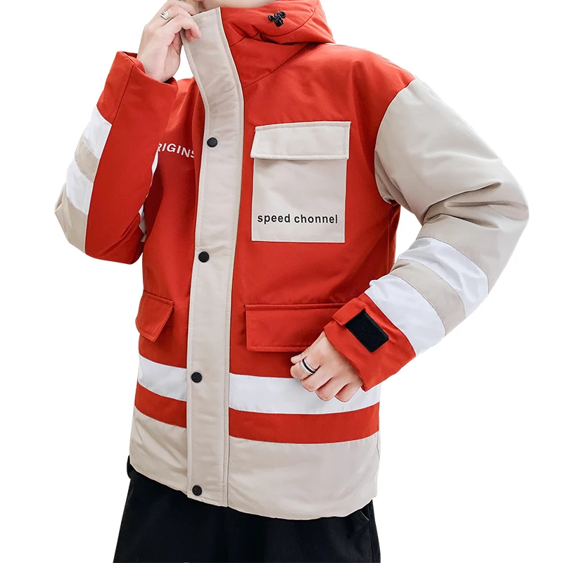 JUNGLE ZONE New Winter Warm Fashion Casual Coat Men Jacket Warm Windproof Hood Men Parkas High Quality Coat 8335 - Цвет: 8332 red