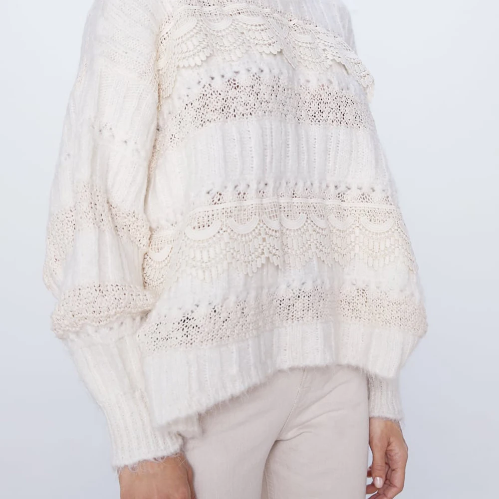 Свитер ZA в Корейском стиле Женский пуловер с воротником средней длины оборками и