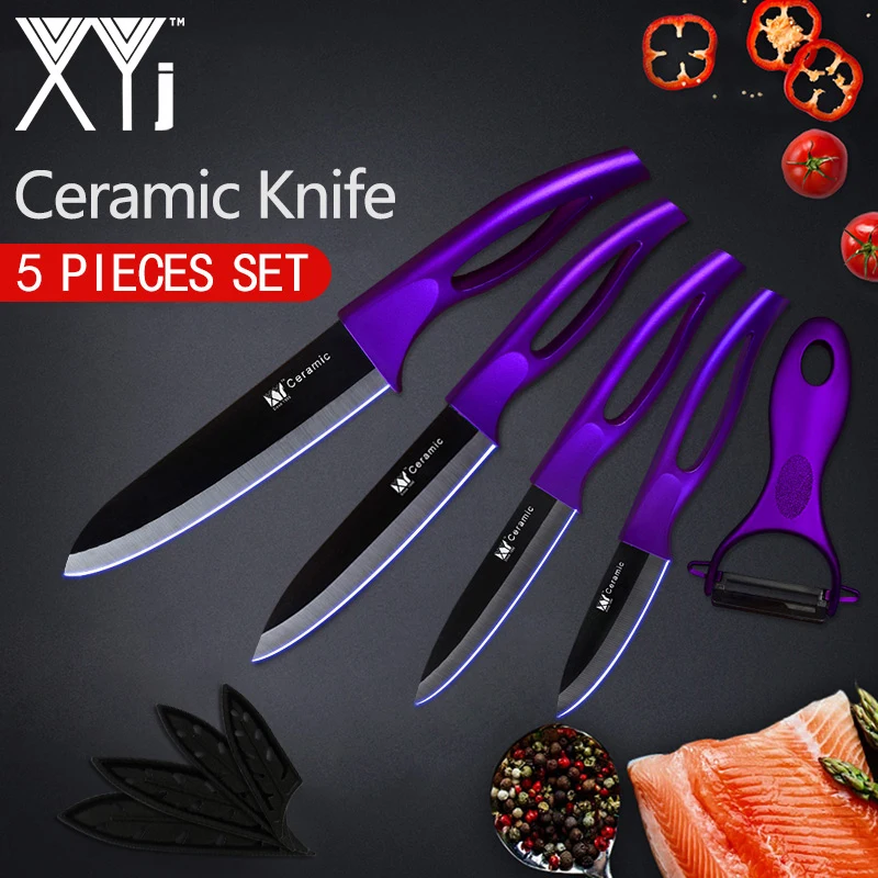 Purple H Black Blade XYj керамический нож, кухонный нож, набор для приготовления пищи " 4" " 6" дюймов+ Овощечистка, красивое лезвие, нож для очистки овощей, фруктов, нож для шеф-повара, кухонные инструменты - Цвет: Purple H Black Blade