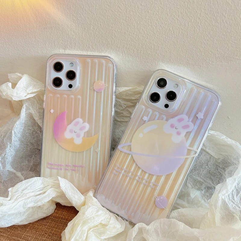 

Cute Cartoon Laser Blu-ray Moon Rabbit Korean Phone Case For iPhone 12 11 Pro Max X Xs Max Xr 7 8 Puls Cases Soft Silicone Cover