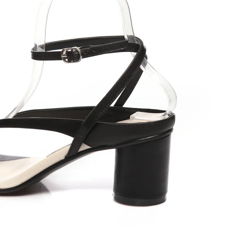 

2020 New Fashion Color Matching Women Sandals Genuine Leather Elegant Square Toe Buckle Women Shoes Ladies Summer Sandals