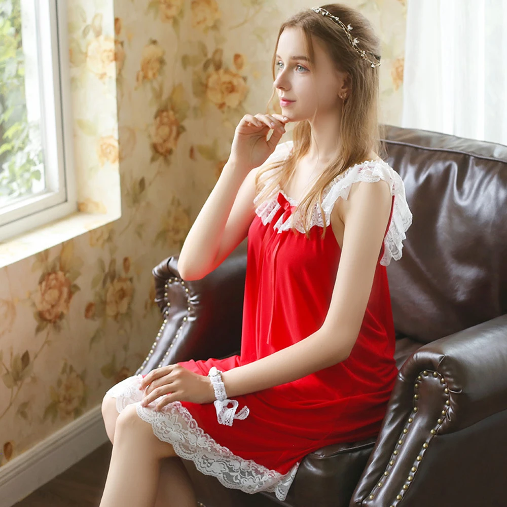 

Короткая женская летняя ночная рубашка из модала короткая Милая Кружевная пикантная свободная ночная рубашка большого размера платье-комб...