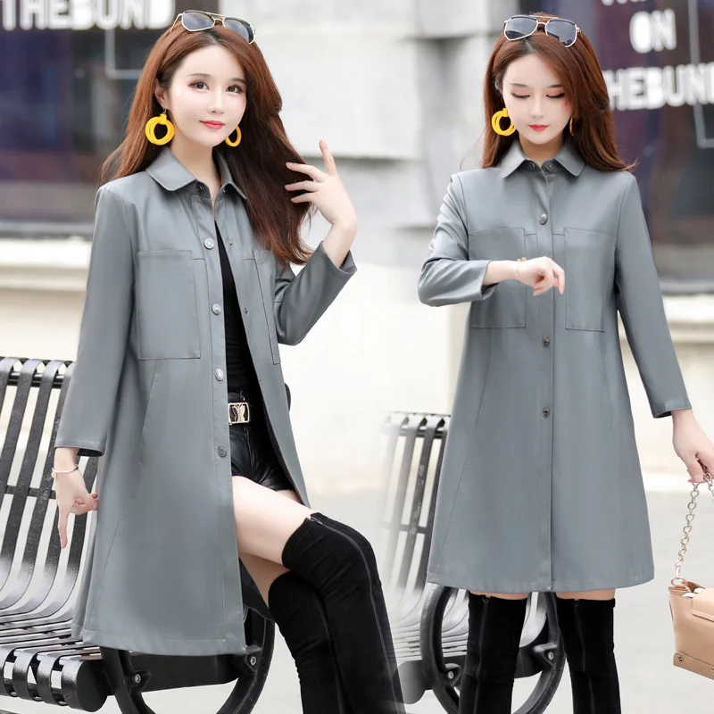 New 2020 Leather Sets Womens Autumn Fashion sheepskin genuine Leather suit laple concise loose leather jacket