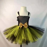 girls yellow bowkno fairy tutu dress kids crochet flower sparkled tulle dress ball gown children christmas party costume dresses