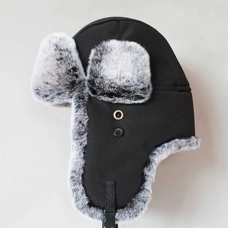 Men Fashion Winter Hats Warm Bomber Hats Women Ear Flap Fur Russian Ushanka Hat Male Windproof Trapper Cap Earflap Black