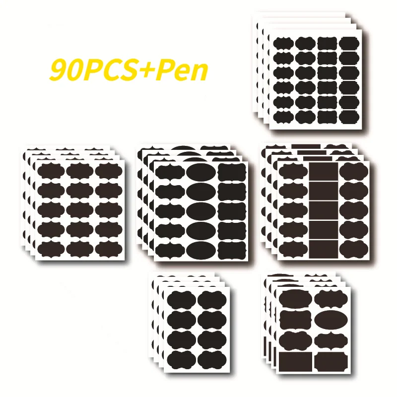 

90PCS/Set Waterproof Blackboard Label Household Spice Bottle Sticker Food Storage Tank Blackboard Label Kitchen Utensil Sticker