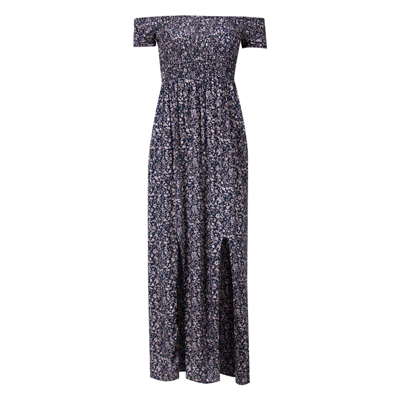 

Women Maxi Dress Summer Fashion Floral Bodycon Off Shoulder Club Party Long Dresses Elegant Ladies Dresses Split High Cut Dress