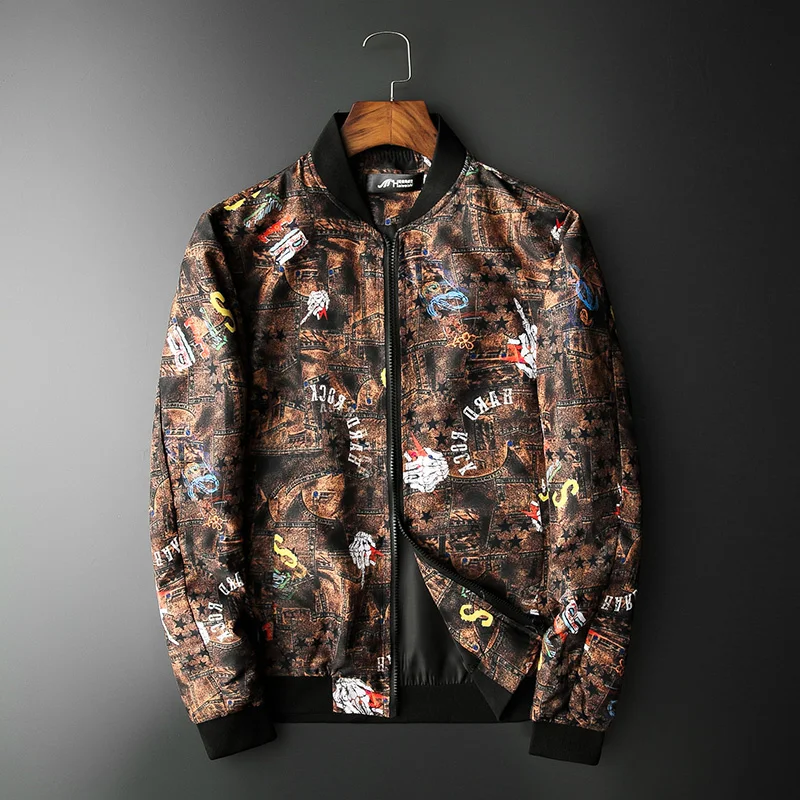 Куртка-бомбер мужская демисезонная с цветочным принтом уличная Клубная одежда