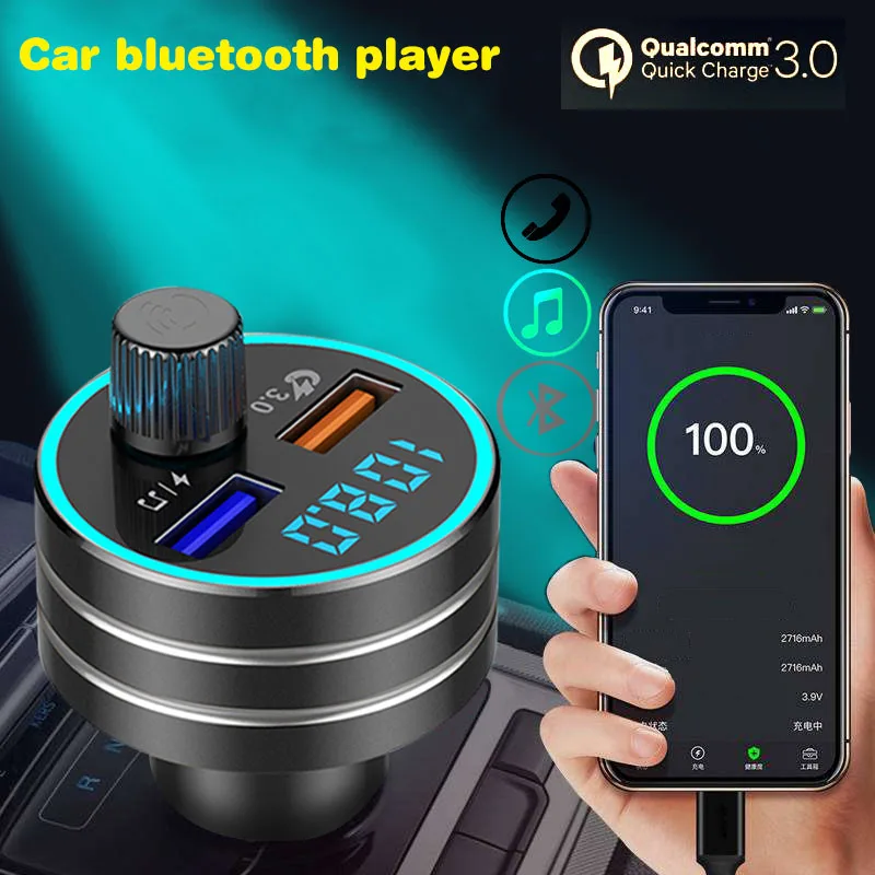 Автомобильное зарядное устройство QC3.0 для быстрой зарядки с поддержкой Bluetooth 2 USB