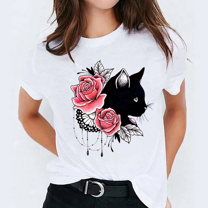 

Cat Cute Pet Graphic T-shirts Women Cartoon Funny 90s Style Girl Trend Fashion Ladies Print Lady Womens Female Tee T T-Shirt