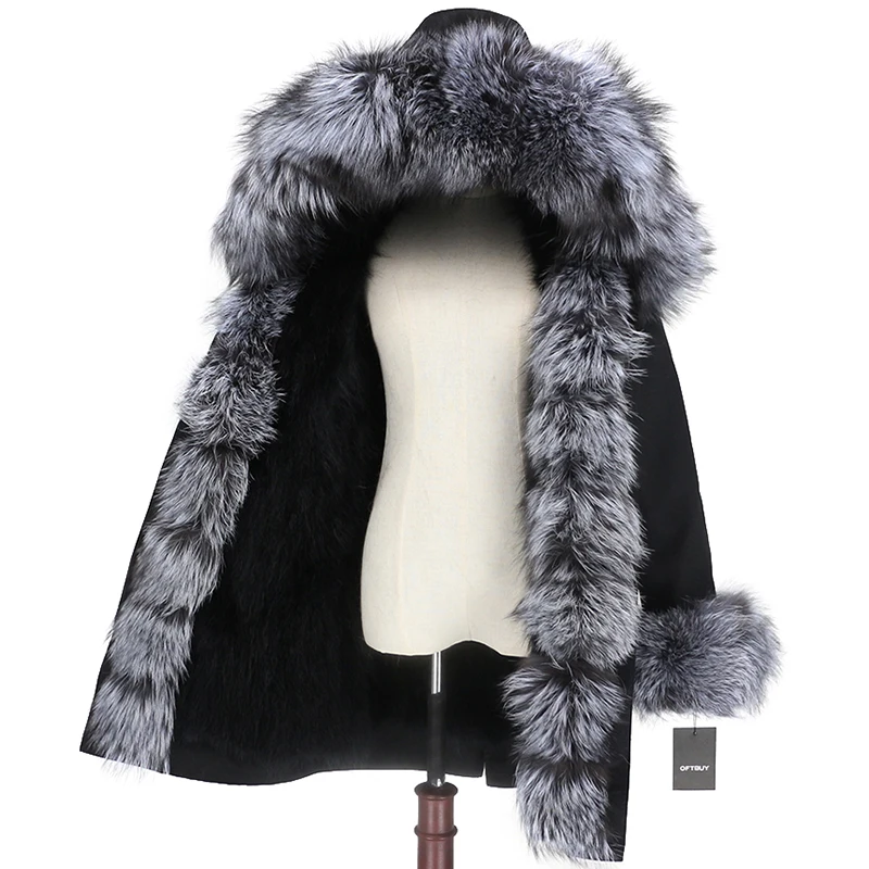 black black silver OFTBUY Водонепроницаемый верхняя одежда с натуральным мехом пальто Длинная парка зимняя куртка Для женщин с натуральным лисьим мехом на капюшоне уличная Съемная бренд - Цвет: black black silver
