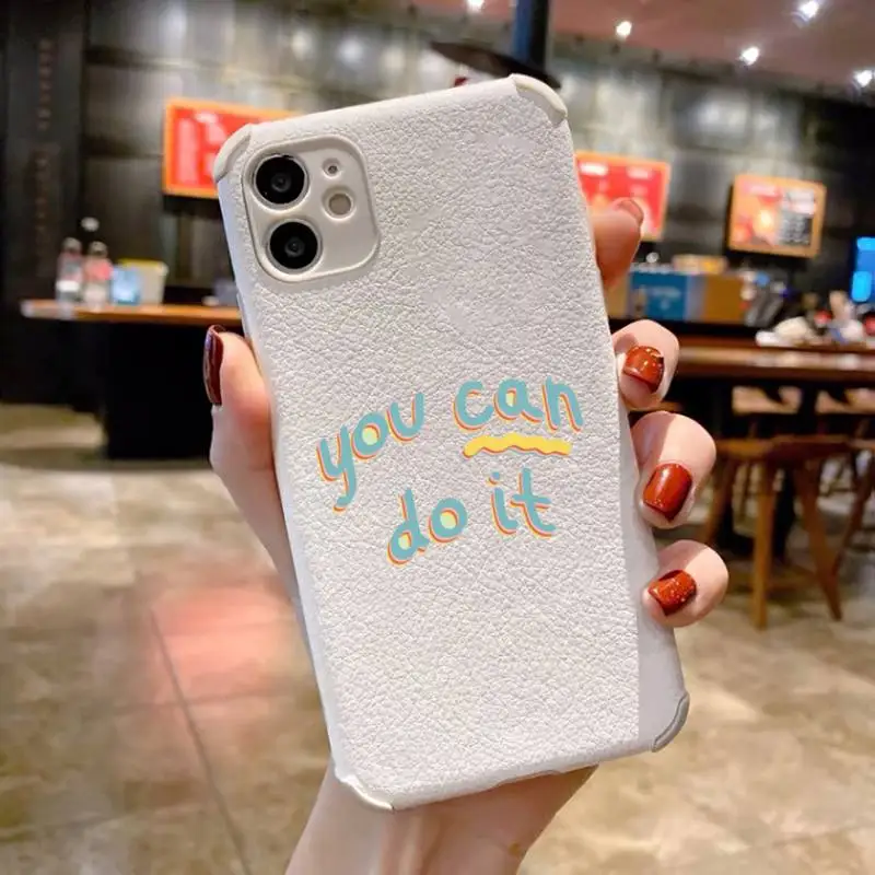 

Smile face text sunshine Phone Case Lambskin LeatherFor iphone 12 11 8 7 6 XR X XS PLUS MINI PLUS PRO MAX Shockproof Soft Coque