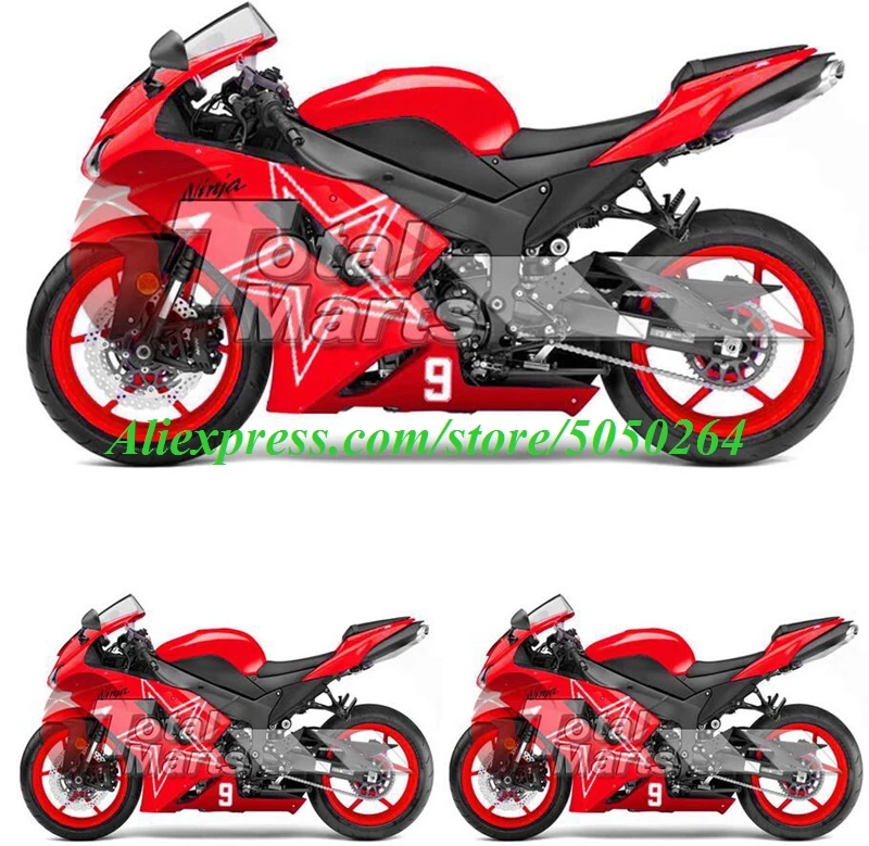 

4Gifts New ABS bike Fairings Kit Fit for kawasaki Ninja ZX6R 636 2007 2008 07 08 6R ZX-6R Bodywork set Red glossy