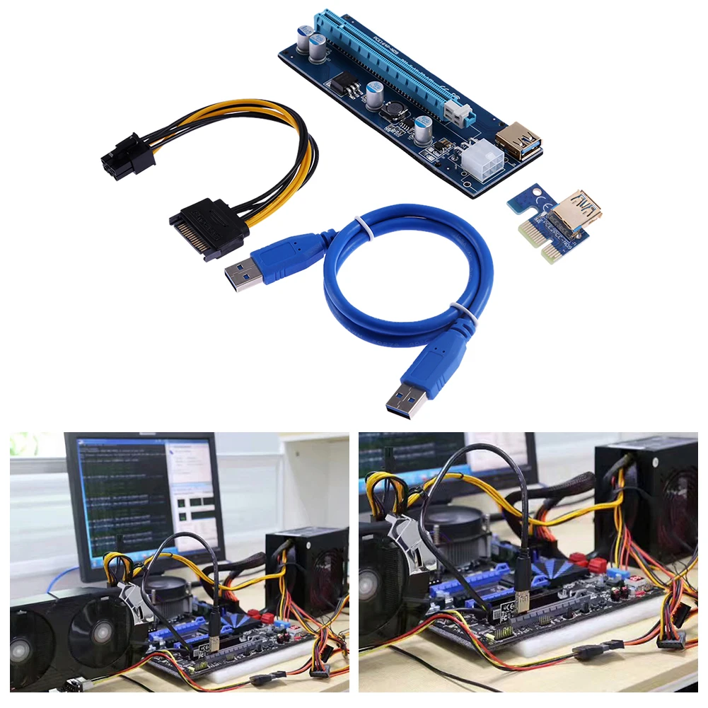 Райзер карта расширения PCI E Express 1X на 16X + Удлинительный Кабель USB 3 0 SATA 15 Pin 6Pin