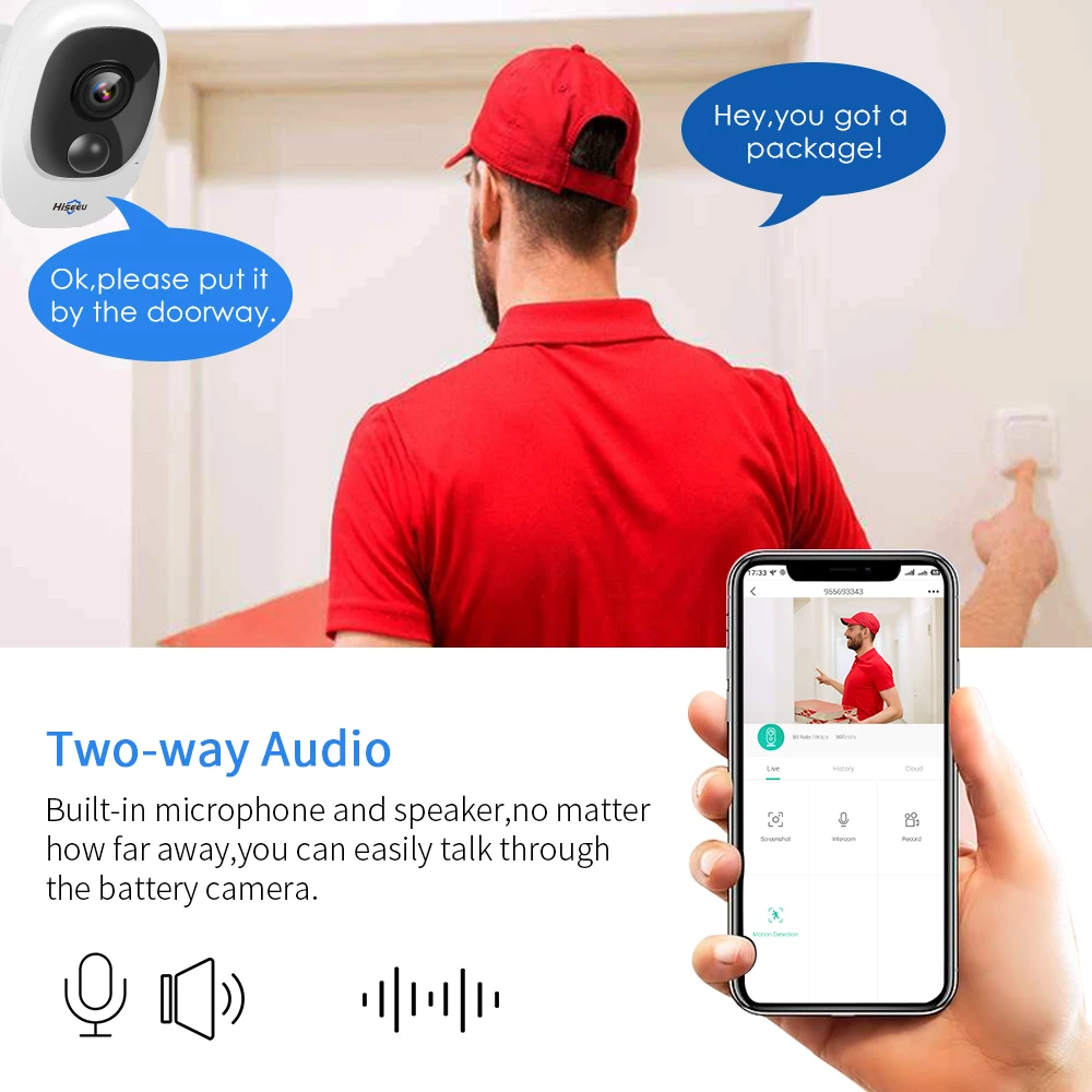 Hiseeu 1080P Беспроводная перезаряжаемая батарея ip камера с солнечной защитой от