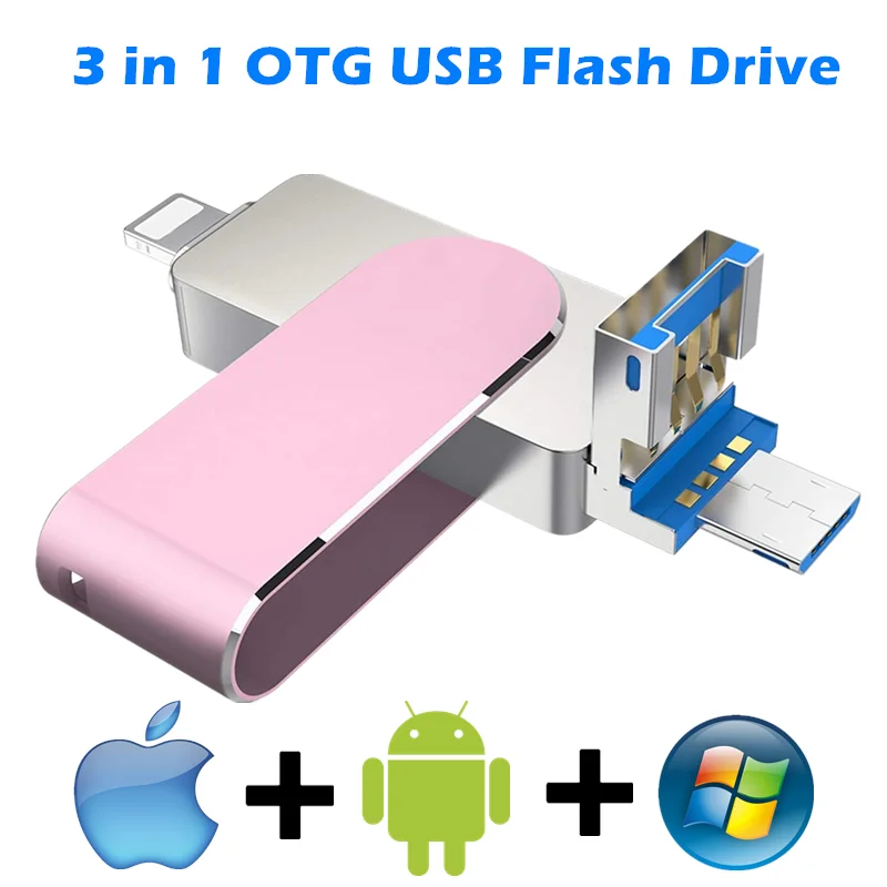 Usb флэш-накопитель для iPhone 6/6s/6plus/7/7plus/8/X Usb/Otg/Lightning 3 в 1 iOS внешний - Цена: 2339.59