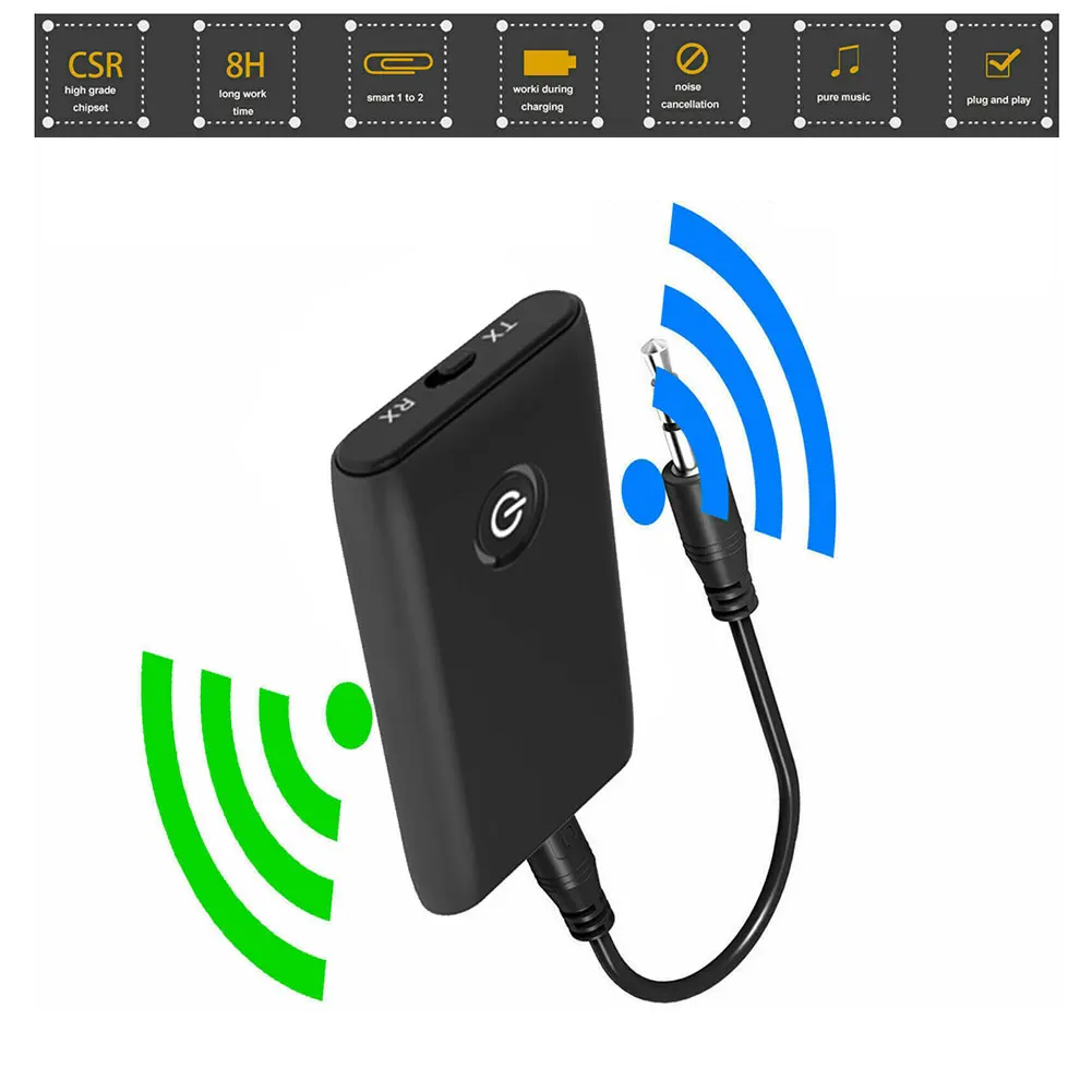 

2 in 1 Wireless Bluetooth 5.0 Transmitter Receiver Chargable for TV PC Car Speaker 3.5mm AUX Hifi Music Audio Adapter