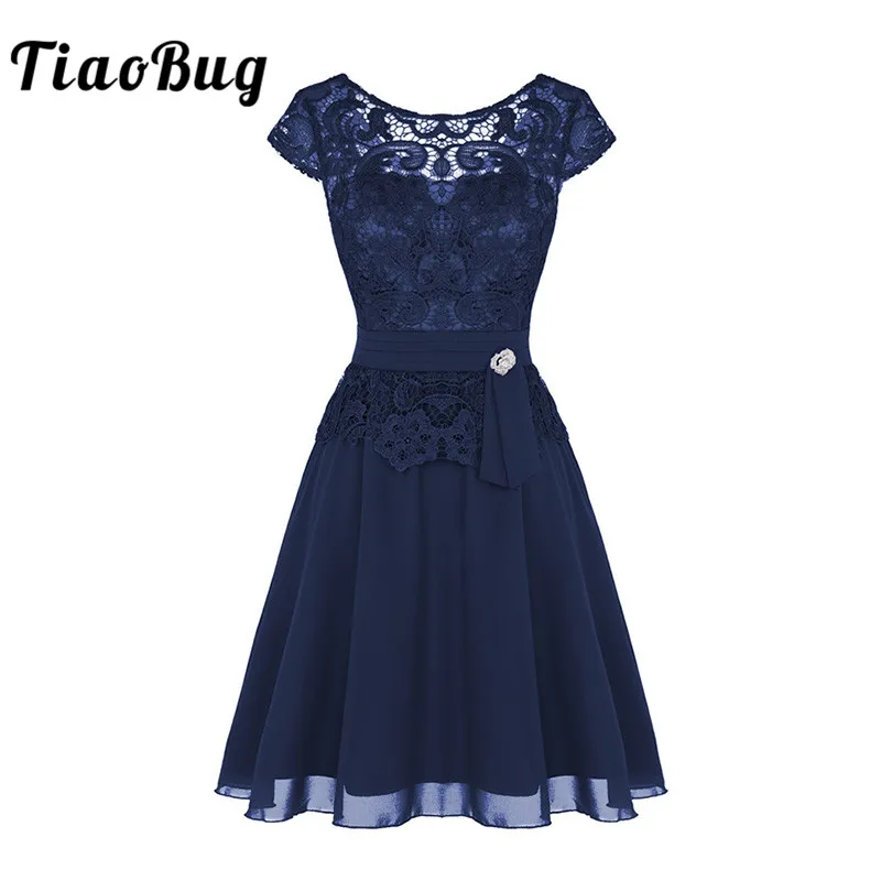 TiaoBug элегантные Для женщин Дамы с короткими рукавами в цветочек из кружева и