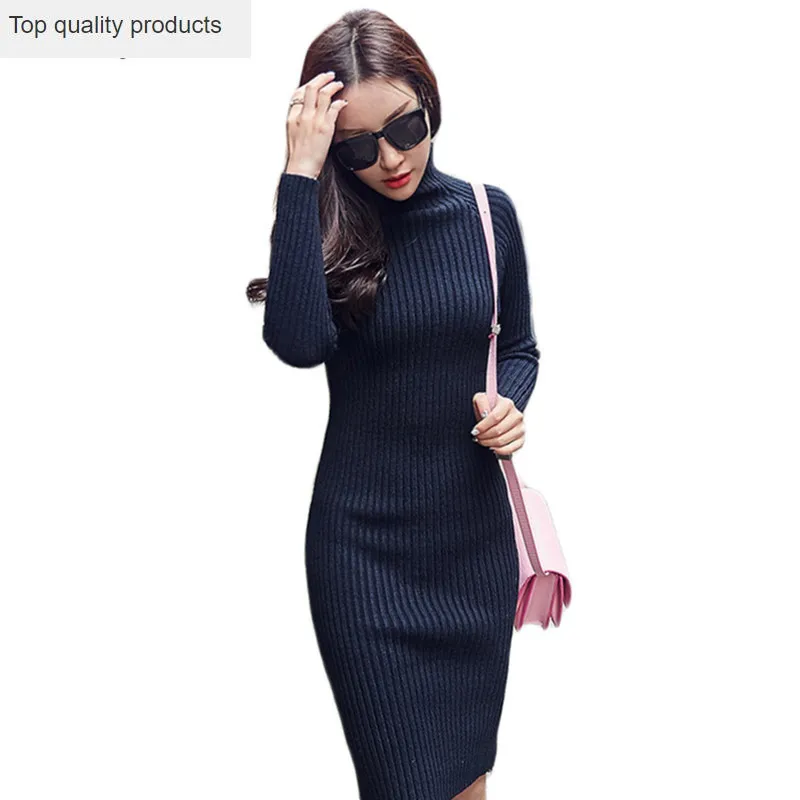 Платье-Свитер новинка 2020 женские вязаные платья с длинным рукавом и высоким