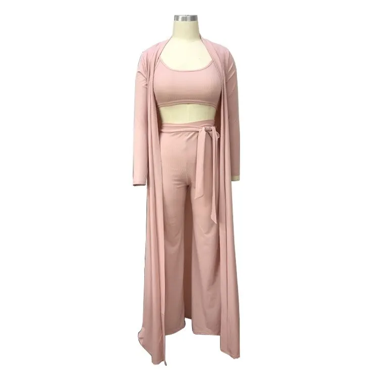 

Zoulv 2021 Loose Wide Leg Pants Tube Top 3 Piece Set For Female Women 'S Suits Women Bandage Lace Up Long Sleeve Cardigan Coat