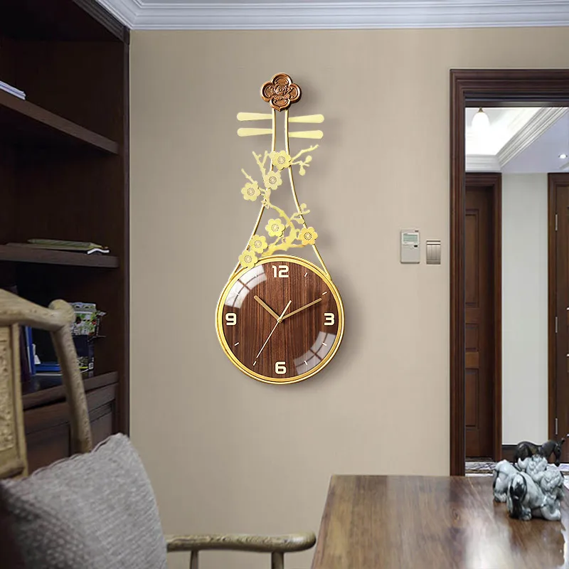 

GY New Chinese Style Glass Pipa Wall Clock Fashion Personality and Creativity Art Decoration Clock Chinese Style